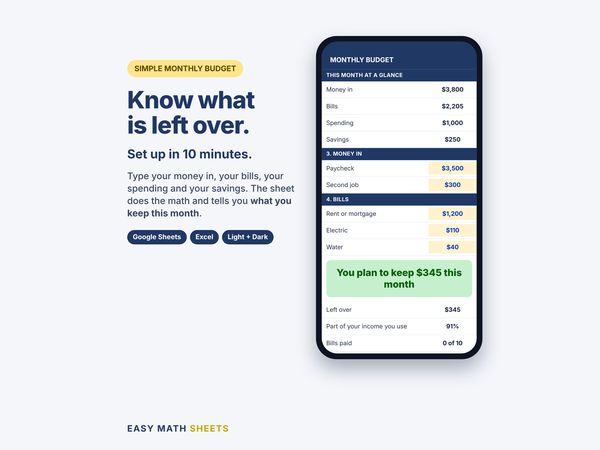 Monthly Budget Planner on a phone: know what is left over