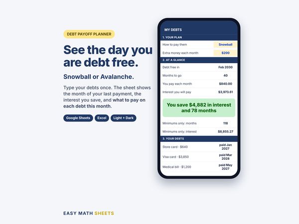 Debt Payoff Planner on a phone: see the day you are debt free