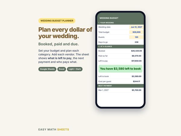 Wedding Budget Planner on a phone: plan every dollar of your wedding